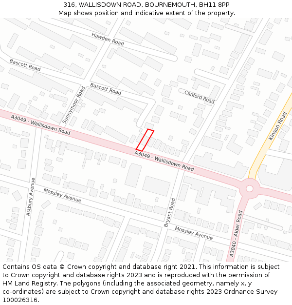 316, WALLISDOWN ROAD, BOURNEMOUTH, BH11 8PP: Location map and indicative extent of plot