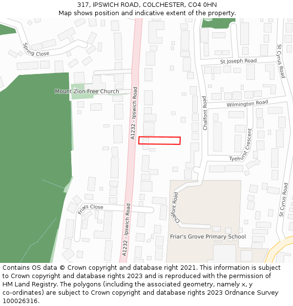 317, IPSWICH ROAD, COLCHESTER, CO4 0HN: Location map and indicative extent of plot