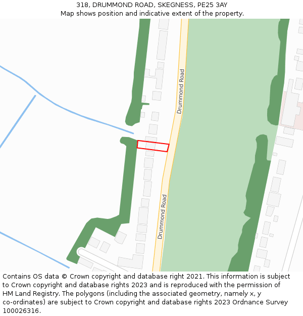 318, DRUMMOND ROAD, SKEGNESS, PE25 3AY: Location map and indicative extent of plot