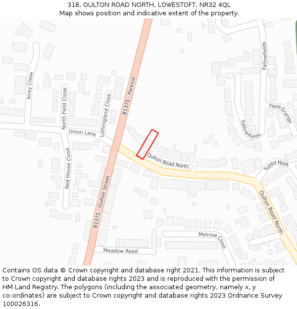 318, OULTON ROAD NORTH, LOWESTOFT, NR32 4QL: Location map and indicative extent of plot