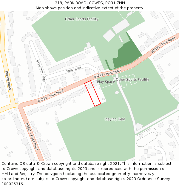 318, PARK ROAD, COWES, PO31 7NN: Location map and indicative extent of plot