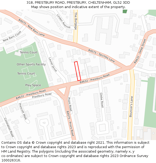 318, PRESTBURY ROAD, PRESTBURY, CHELTENHAM, GL52 3DD: Location map and indicative extent of plot