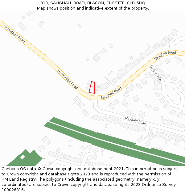 318, SAUGHALL ROAD, BLACON, CHESTER, CH1 5HQ: Location map and indicative extent of plot