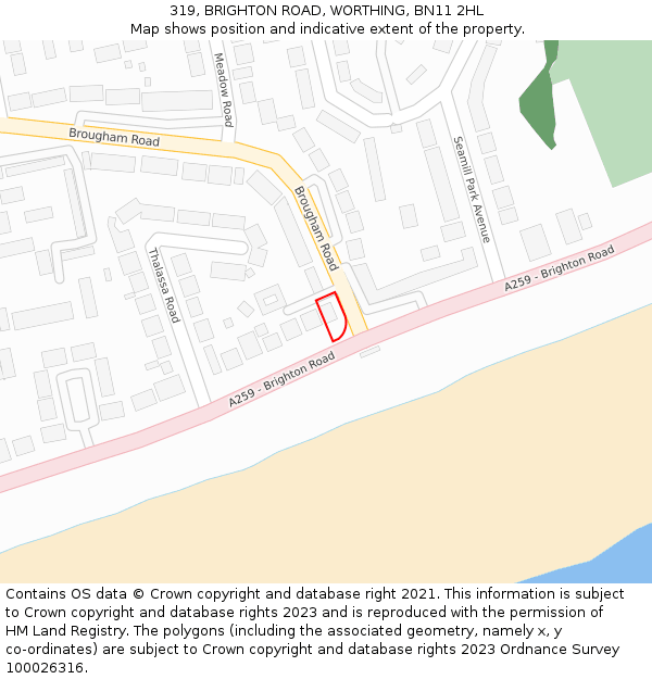 319, BRIGHTON ROAD, WORTHING, BN11 2HL: Location map and indicative extent of plot