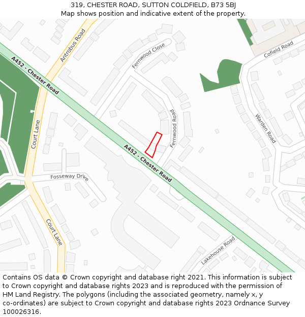 319, CHESTER ROAD, SUTTON COLDFIELD, B73 5BJ: Location map and indicative extent of plot