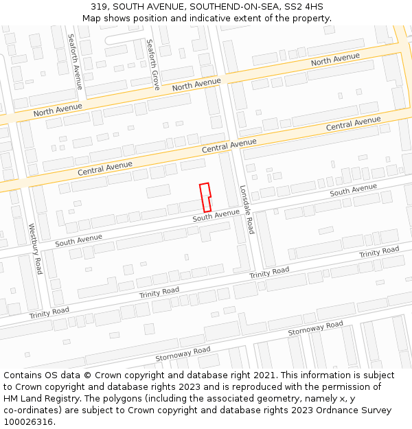 319, SOUTH AVENUE, SOUTHEND-ON-SEA, SS2 4HS: Location map and indicative extent of plot
