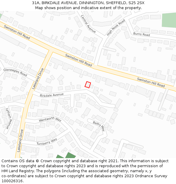 31A, BIRKDALE AVENUE, DINNINGTON, SHEFFIELD, S25 2SX: Location map and indicative extent of plot