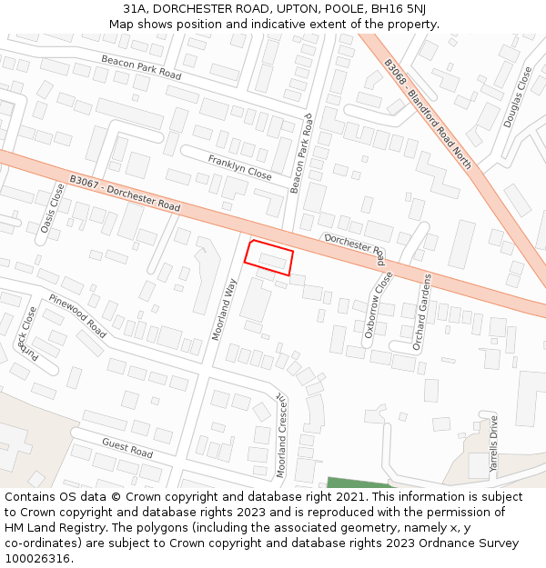 31A, DORCHESTER ROAD, UPTON, POOLE, BH16 5NJ: Location map and indicative extent of plot