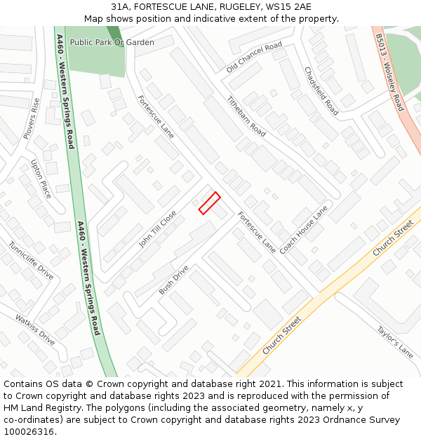 31A, FORTESCUE LANE, RUGELEY, WS15 2AE: Location map and indicative extent of plot