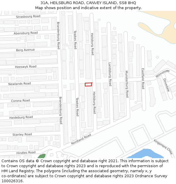 31A, HEILSBURG ROAD, CANVEY ISLAND, SS8 8HQ: Location map and indicative extent of plot