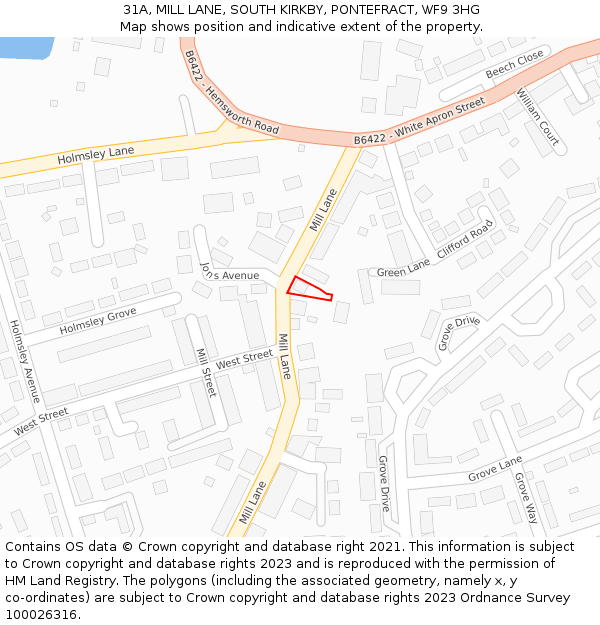31A, MILL LANE, SOUTH KIRKBY, PONTEFRACT, WF9 3HG: Location map and indicative extent of plot