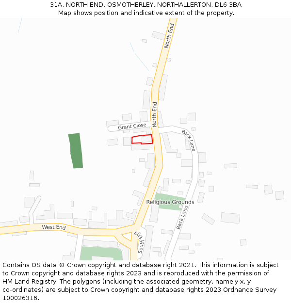 31A, NORTH END, OSMOTHERLEY, NORTHALLERTON, DL6 3BA: Location map and indicative extent of plot