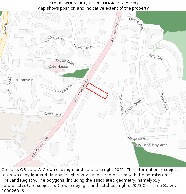 31A, ROWDEN HILL, CHIPPENHAM, SN15 2AQ: Location map and indicative extent of plot