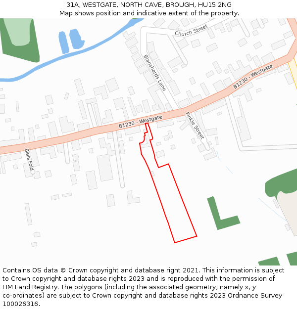 31A, WESTGATE, NORTH CAVE, BROUGH, HU15 2NG: Location map and indicative extent of plot