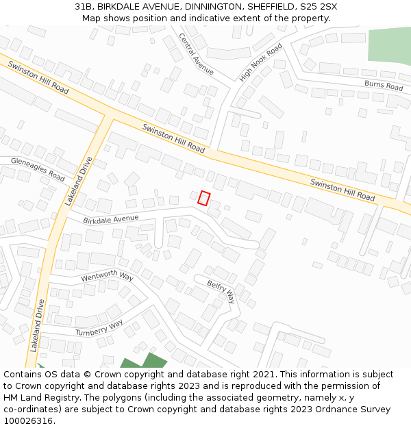 31B, BIRKDALE AVENUE, DINNINGTON, SHEFFIELD, S25 2SX: Location map and indicative extent of plot