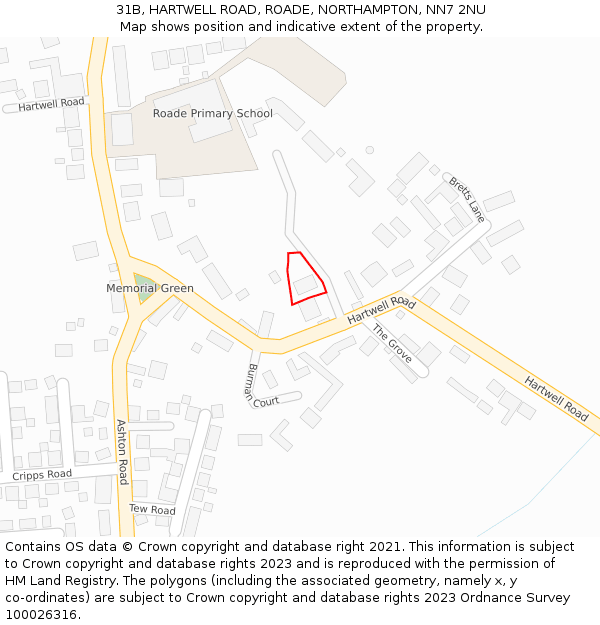 31B, HARTWELL ROAD, ROADE, NORTHAMPTON, NN7 2NU: Location map and indicative extent of plot
