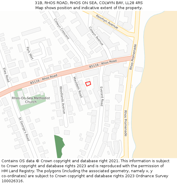 31B, RHOS ROAD, RHOS ON SEA, COLWYN BAY, LL28 4RS: Location map and indicative extent of plot