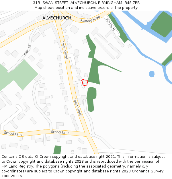 31B, SWAN STREET, ALVECHURCH, BIRMINGHAM, B48 7RR: Location map and indicative extent of plot