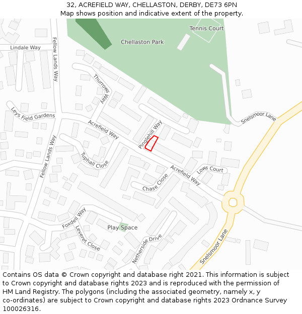 32, ACREFIELD WAY, CHELLASTON, DERBY, DE73 6PN: Location map and indicative extent of plot
