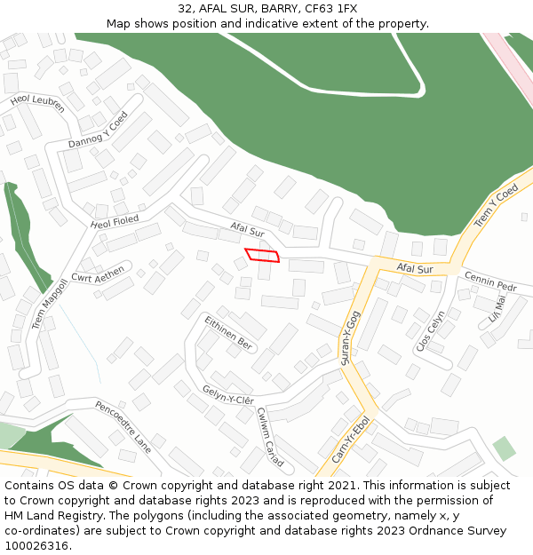 32, AFAL SUR, BARRY, CF63 1FX: Location map and indicative extent of plot