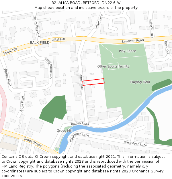 32, ALMA ROAD, RETFORD, DN22 6LW: Location map and indicative extent of plot