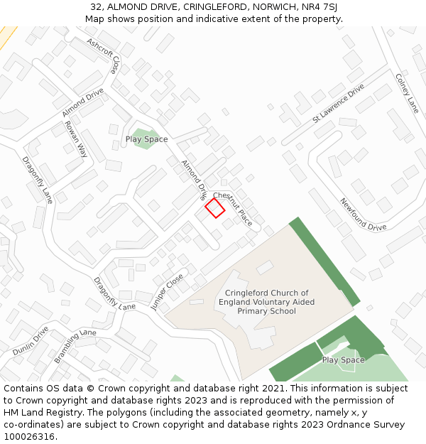 32, ALMOND DRIVE, CRINGLEFORD, NORWICH, NR4 7SJ: Location map and indicative extent of plot