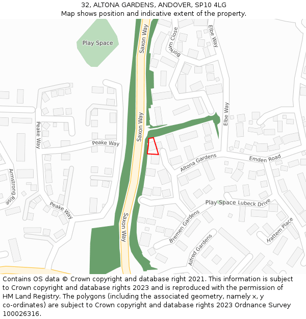 32, ALTONA GARDENS, ANDOVER, SP10 4LG: Location map and indicative extent of plot