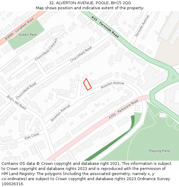 32, ALVERTON AVENUE, POOLE, BH15 2QG: Location map and indicative extent of plot