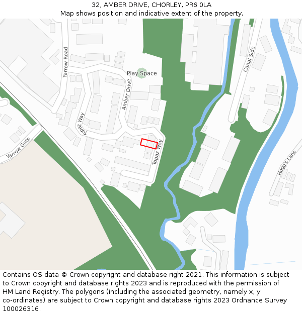 32, AMBER DRIVE, CHORLEY, PR6 0LA: Location map and indicative extent of plot