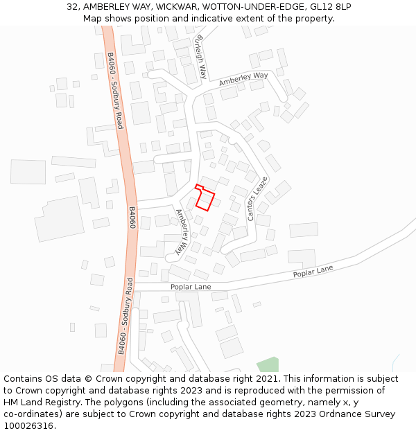 32, AMBERLEY WAY, WICKWAR, WOTTON-UNDER-EDGE, GL12 8LP: Location map and indicative extent of plot