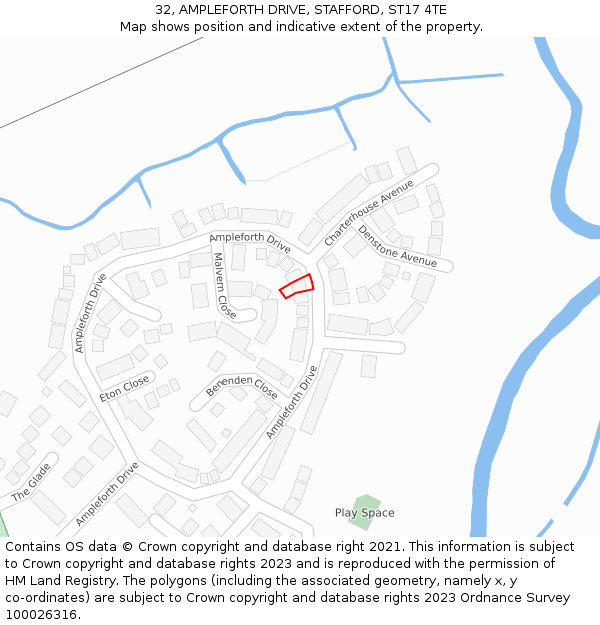 32, AMPLEFORTH DRIVE, STAFFORD, ST17 4TE: Location map and indicative extent of plot