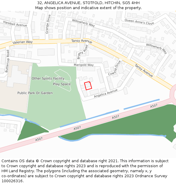 32, ANGELICA AVENUE, STOTFOLD, HITCHIN, SG5 4HH: Location map and indicative extent of plot