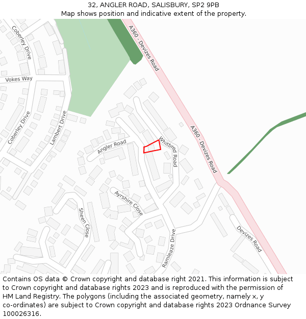 32, ANGLER ROAD, SALISBURY, SP2 9PB: Location map and indicative extent of plot