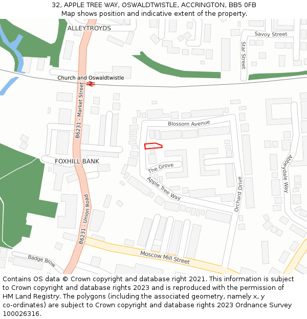 32, APPLE TREE WAY, OSWALDTWISTLE, ACCRINGTON, BB5 0FB: Location map and indicative extent of plot