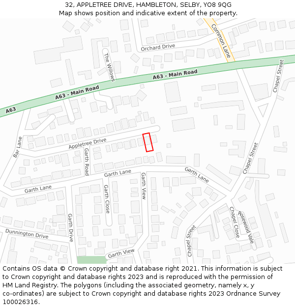 32, APPLETREE DRIVE, HAMBLETON, SELBY, YO8 9QG: Location map and indicative extent of plot