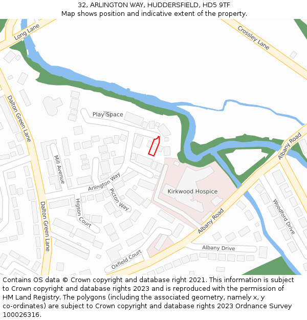32, ARLINGTON WAY, HUDDERSFIELD, HD5 9TF: Location map and indicative extent of plot