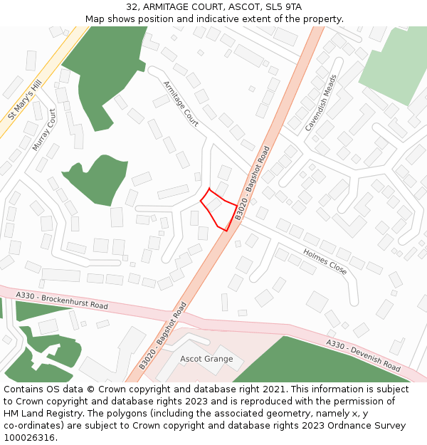 32, ARMITAGE COURT, ASCOT, SL5 9TA: Location map and indicative extent of plot