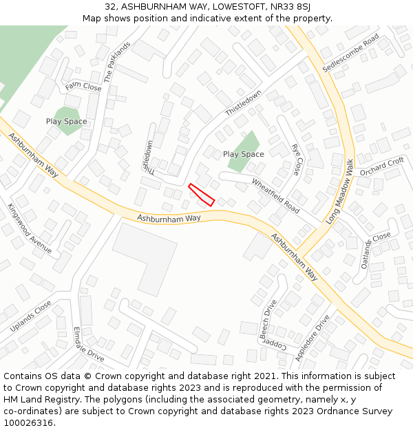 32, ASHBURNHAM WAY, LOWESTOFT, NR33 8SJ: Location map and indicative extent of plot