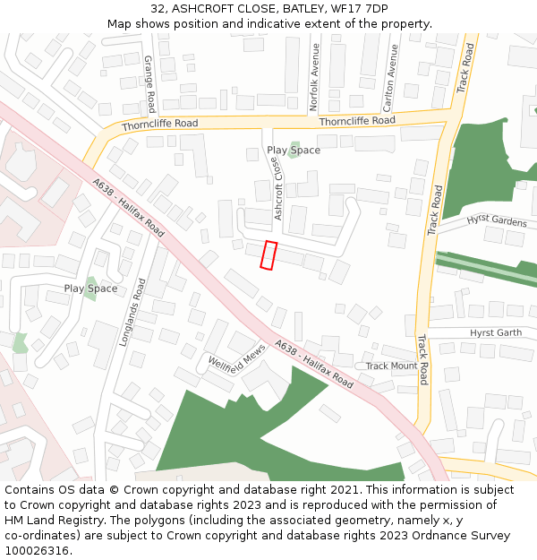 32, ASHCROFT CLOSE, BATLEY, WF17 7DP: Location map and indicative extent of plot