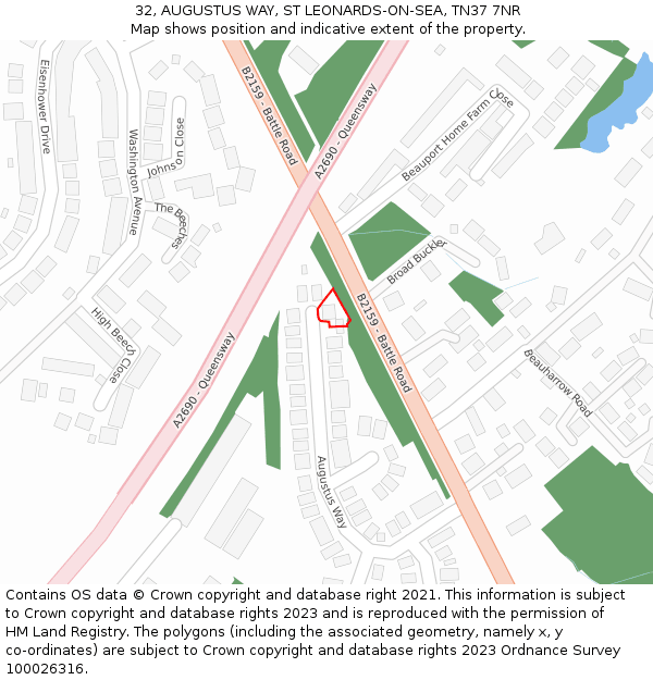 32, AUGUSTUS WAY, ST LEONARDS-ON-SEA, TN37 7NR: Location map and indicative extent of plot