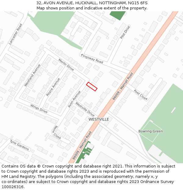 32, AVON AVENUE, HUCKNALL, NOTTINGHAM, NG15 6FS: Location map and indicative extent of plot
