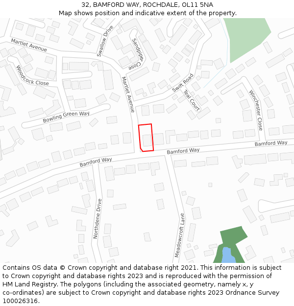 32, BAMFORD WAY, ROCHDALE, OL11 5NA: Location map and indicative extent of plot
