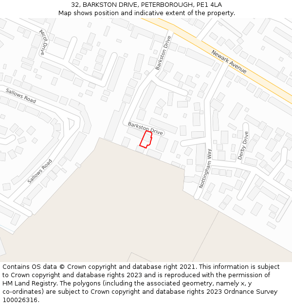 32, BARKSTON DRIVE, PETERBOROUGH, PE1 4LA: Location map and indicative extent of plot