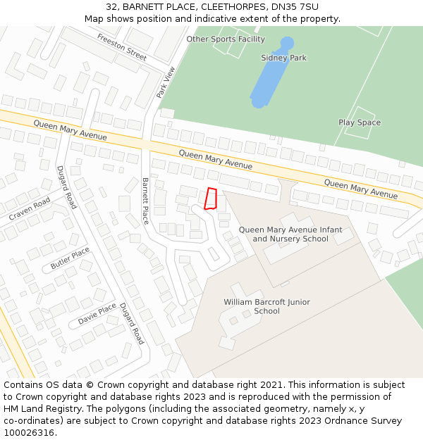 32, BARNETT PLACE, CLEETHORPES, DN35 7SU: Location map and indicative extent of plot