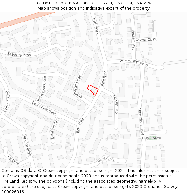 32, BATH ROAD, BRACEBRIDGE HEATH, LINCOLN, LN4 2TW: Location map and indicative extent of plot
