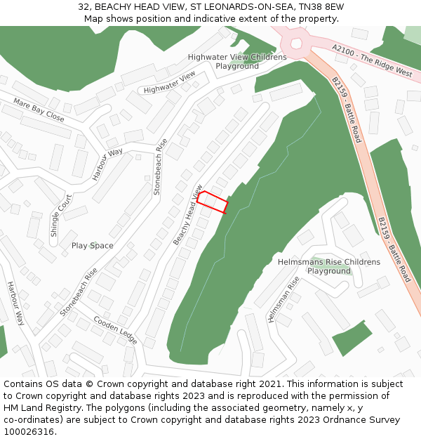 32, BEACHY HEAD VIEW, ST LEONARDS-ON-SEA, TN38 8EW: Location map and indicative extent of plot