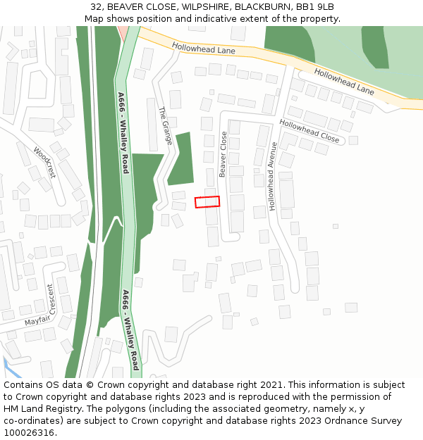 32, BEAVER CLOSE, WILPSHIRE, BLACKBURN, BB1 9LB: Location map and indicative extent of plot