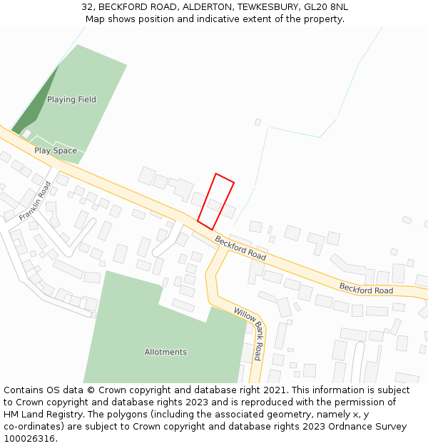 32, BECKFORD ROAD, ALDERTON, TEWKESBURY, GL20 8NL: Location map and indicative extent of plot