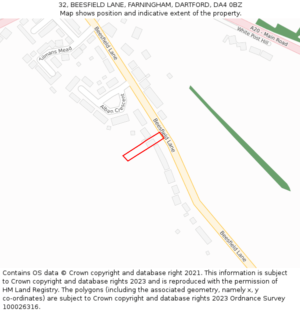 32, BEESFIELD LANE, FARNINGHAM, DARTFORD, DA4 0BZ: Location map and indicative extent of plot