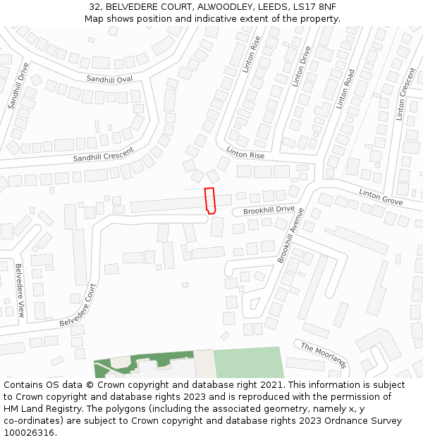 32, BELVEDERE COURT, ALWOODLEY, LEEDS, LS17 8NF: Location map and indicative extent of plot